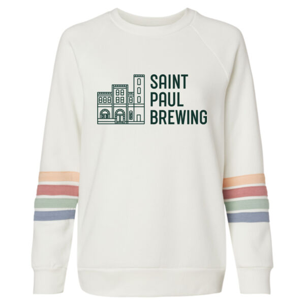 MV Sport - Women's Striped Sleeves Crewneck Sweatshirt - Printed Logo Thumbnail