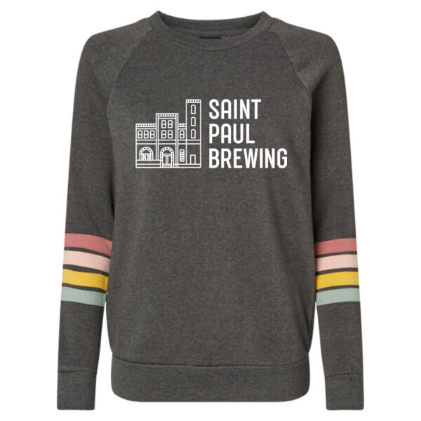 MV Sport - Women's Striped Sleeves Crewneck Sweatshirt - Printed Logo Thumbnail